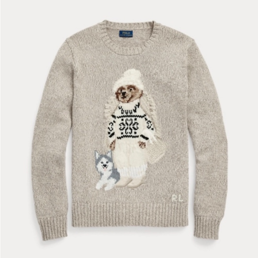 Polo by Ralph Lauren Women’s Beige Sweater with Bear Design. NWT